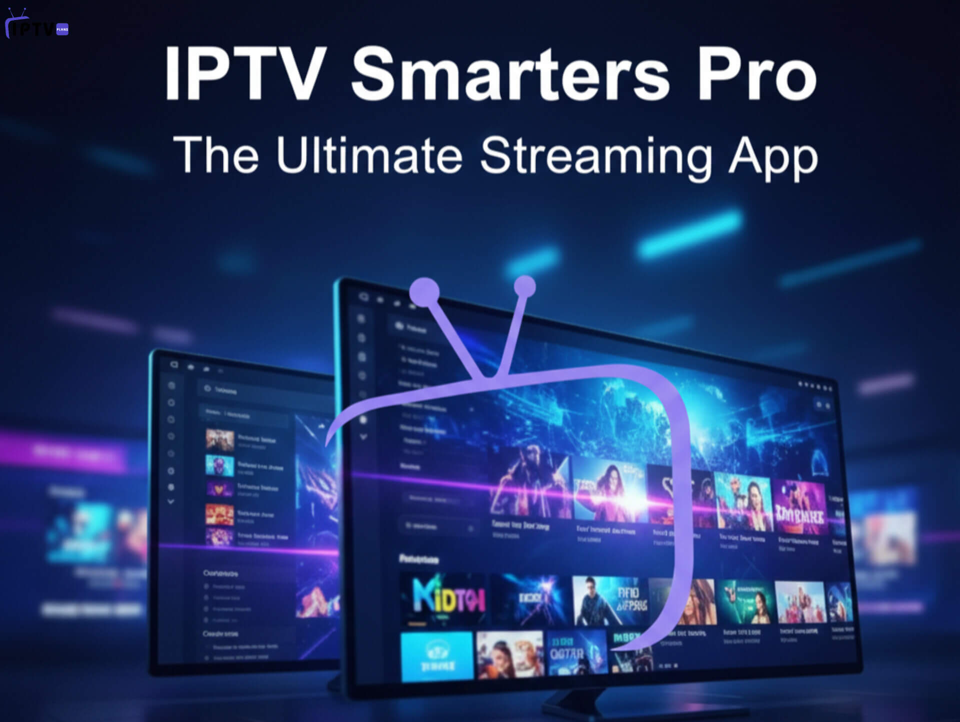 A modern IPTV streaming interface showcasing IPTV Smarters Pro on a smart TV and mobile device for US viewers.