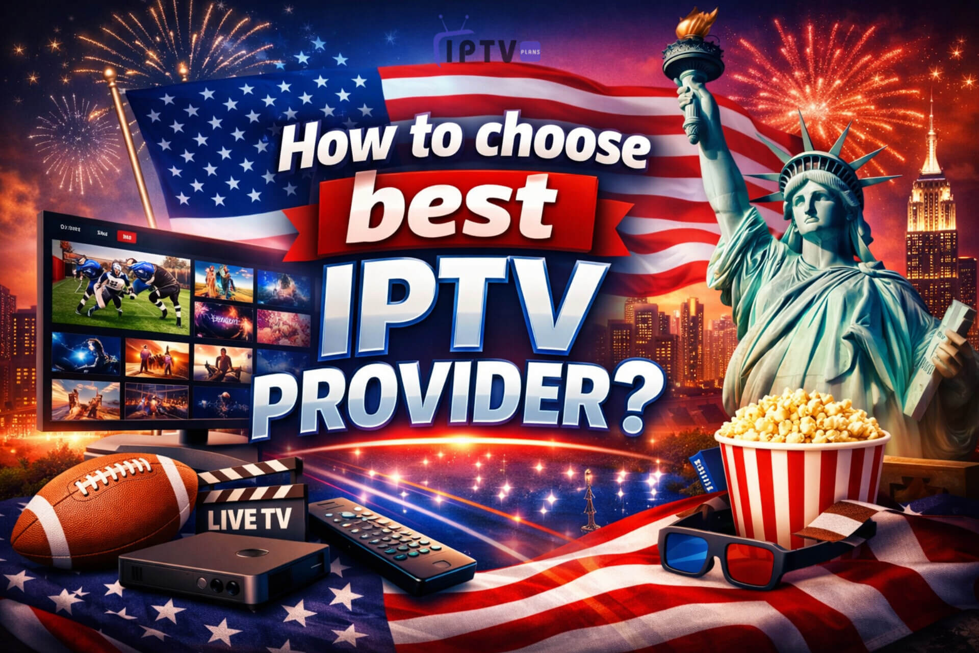 Buy IPTV plans with free trial – Best IPTV service in USA, UK and Canada, featuring live TV, movies, sports streaming on modern screen with American, British and Canadian themed design.