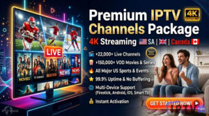 Premium IPTV Channels Package with 22000+ live TV, 150K+ movies, 4K quality, no buffering. Free 24h trial. USA UK Canada IPTV service.