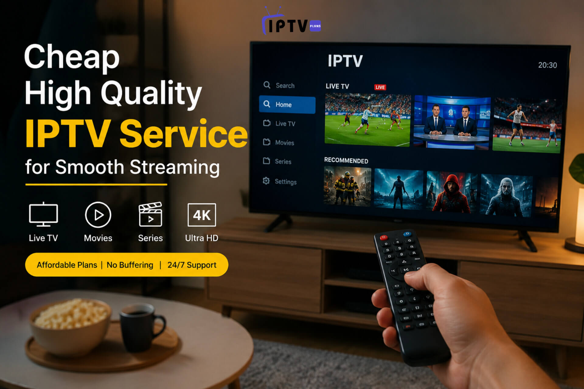 Cheap high quality IPTV service for smooth streaming on smart TV with 4K ultra HD channels and modern home setup